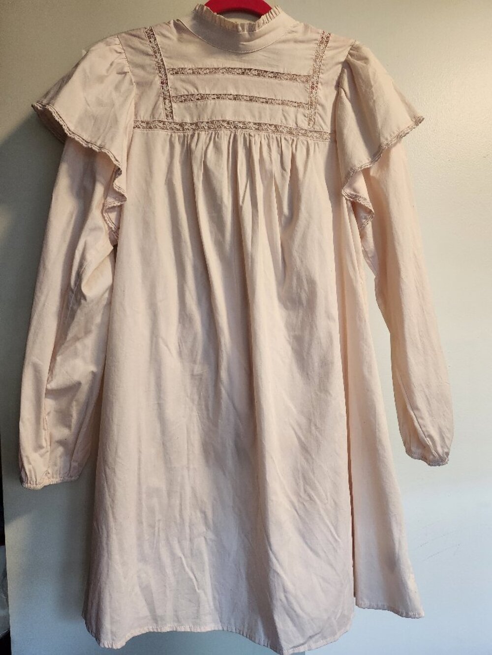 New Vintage-Inspired Pale Pink Long Sleeve Bata Style Blouse Dress, Size Large